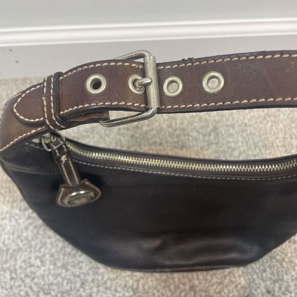 Dooney & Bourke Y2K 90s Black Brown Buckle Shoulder Leather Purse - Picture 9 of 9